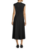 Cher Cap-Sleeve Midi Dress, Black
