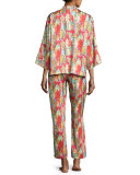 Dynasty Pearl-Print Pajama Set, Red/Multicolor