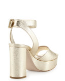 Metallic Platform Ankle-Wrap Sandal, Pyrite