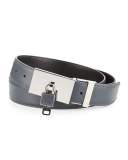 Padlock-Buckle Leather Belt, Dark Gray 
