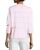 3/4-Sleeve Floral-Print Open Jacket, Pink