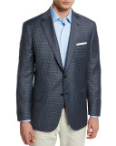 Check Two-Button Jacket, Navy/Brown