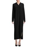 Crinkled Crepe Maxi Shirtdress, Black