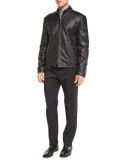 Crocodile-Embossed Leather Bomber Jacket, Black