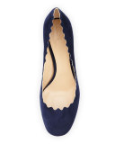 Scalloped Suede Ballerina Pump, Blue Lagoon