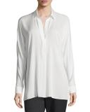 Long-Sleeve Split-Neck Silk-Blend Blouse