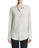 Peter Striped Silk Blouse, White Pattern