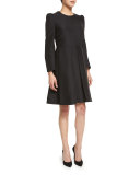 Box-Pleat Long-Sleeve Dress, Black