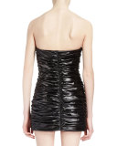 Strapless Shirred Mini Dress, Black