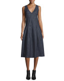 Sleeveless V-Neck Midi Dress, Indigo