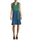 Bethanie Diagonal Dots Flounce Wrap Dress, Green