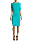 Milano Knit V-Neck Half-Sleeve Dress, Laguna