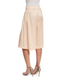 Silk Pleated Long Skort, Blush  
