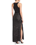 Sleeveless Combo Sequined Column Gown 