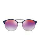 Mirrored Iridescent Round Double-Bridge Sunglasses