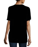 Hila Rose-Embroidered Velvet Tee, Black