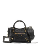 Classic Mini Lambskin City Tote Bag, Black
