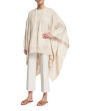Tapetto Long-Sleeve Plaid Cape, Cream Plaid