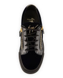 Men's Velvet & Patent Leather Low-Top Sneaker, Navy