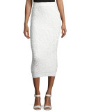 Soutache-Embroidered Midi Skirt, White