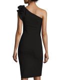 Enrica One-Shoulder Rosette Sheath Dress