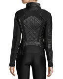 Quilted Leather & Mesh Moto Jacket, Black