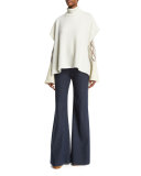 Butterfly-Sleeve Frayed Wool Tie Jacket, Natural White