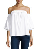 Off-the-Shoulder Stretch-Cotton Blouse, White
