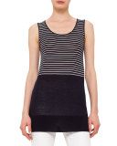 Sleeveless Half-Striped Top, Navy/Cream