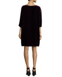 3/4-Sleeve Velvet Shift Dress