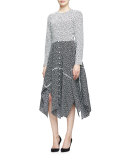 Priscilla Long-Sleeve Foulard-Print Dress, Natural White/Black