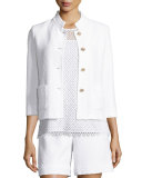 Clair Lace-Trim 3/4-Sleeve Jacket, Bianco