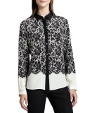 Lace-Print Silk Blouse