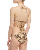 Python-Print Tie-Front Coverup Crop Top