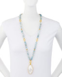 Beaded Aquamarine Necklace w/Marquis Pendant