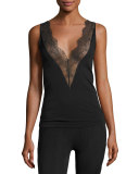 Wool-Blend Lace-Trim Tank Top, Black