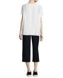 Pintuck Split-Neck Silk Top, Off White