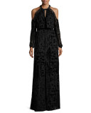 Floral Burnout Cold-Shoulder Column Gown