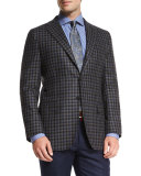 Cashmere Check Sport Coat, Gray/Black