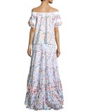 Floral Off-the-Shoulder Half-Sleeve Blouse, White