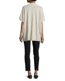 Oversized V-Neck Short-Sleeve Sweater, Light Heather Marzipan