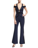 Plunging Beaded Bandage Jumpsuit