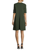 Charmeuse-Trimmed Half-Sleeve Shift Dress, Vineyard