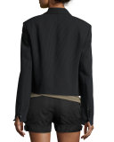 Ribbed Shawl-Collar Cropped Jacket, Black