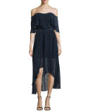 Off-The-Shoulder Draped High-Low Cocktail Dress, Ink