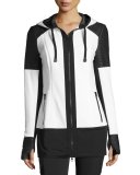 Nighthawk Quilted-Panel Long-Line Hoodie, White/Black