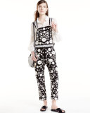 Floral Lace-Embroidered Dungarees, Black/Chalk