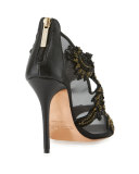 Ambria Beaded Lace Sandal, Black