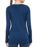Long-Sleeve Knit Tunic Sweater w/Button-Down Side, Tarn
