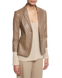 Nolbon Leather Two-Button Jacket, Khaki